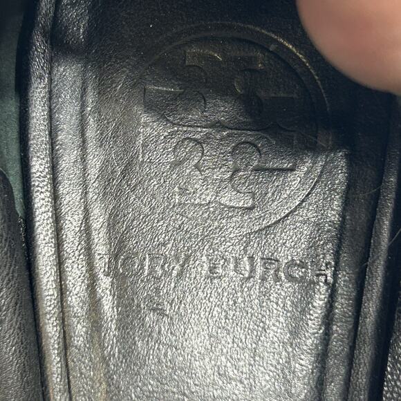 TORY BURCH Minnie Ballet Flats Black Leather Slip On Silver Logo Classic Sz‎ 7 - Picture 5 of 7